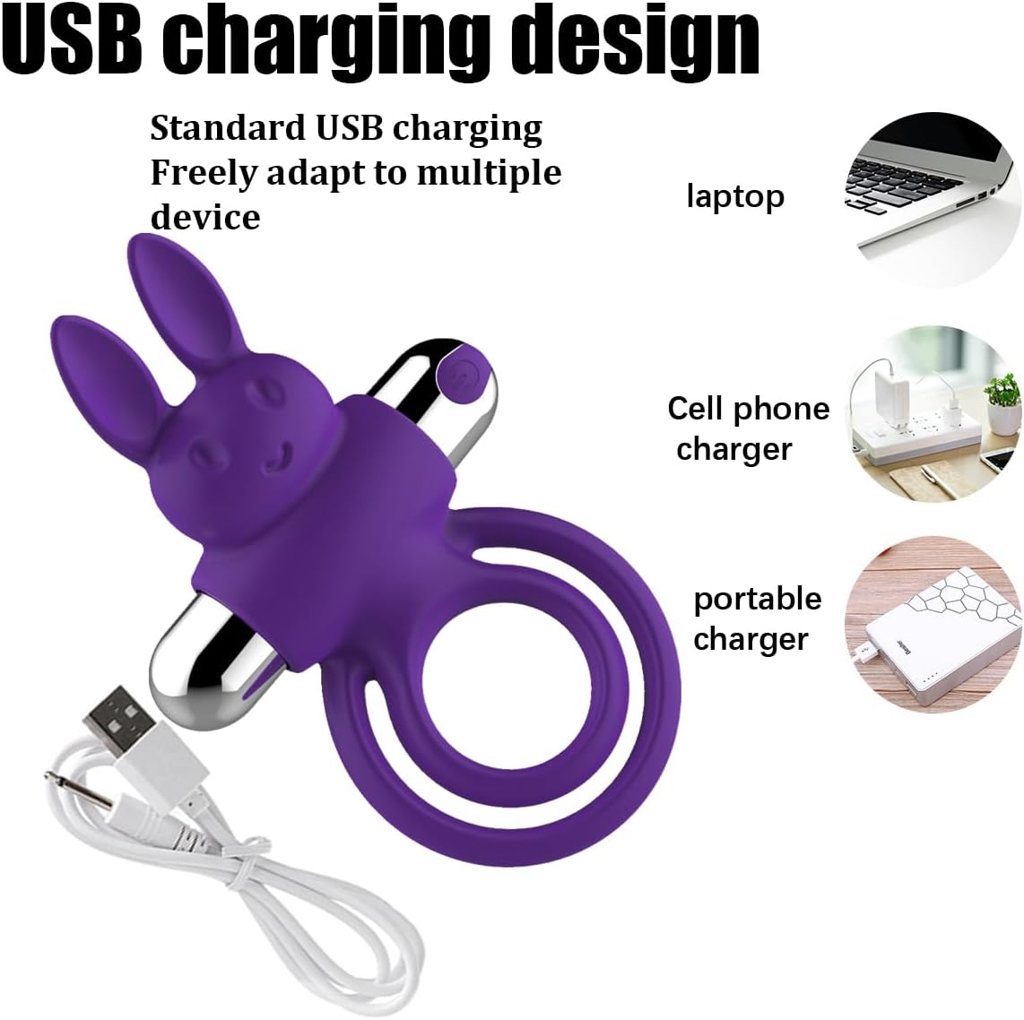 Rechargeable Rabbit 10 Mode Vibrating Cock Ring