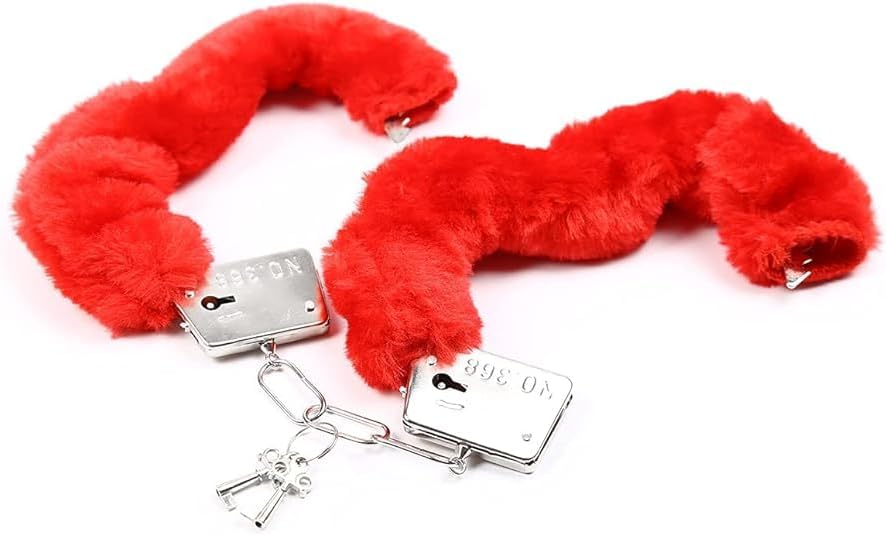 Stainless Steel Red Fluffy Handcuffs