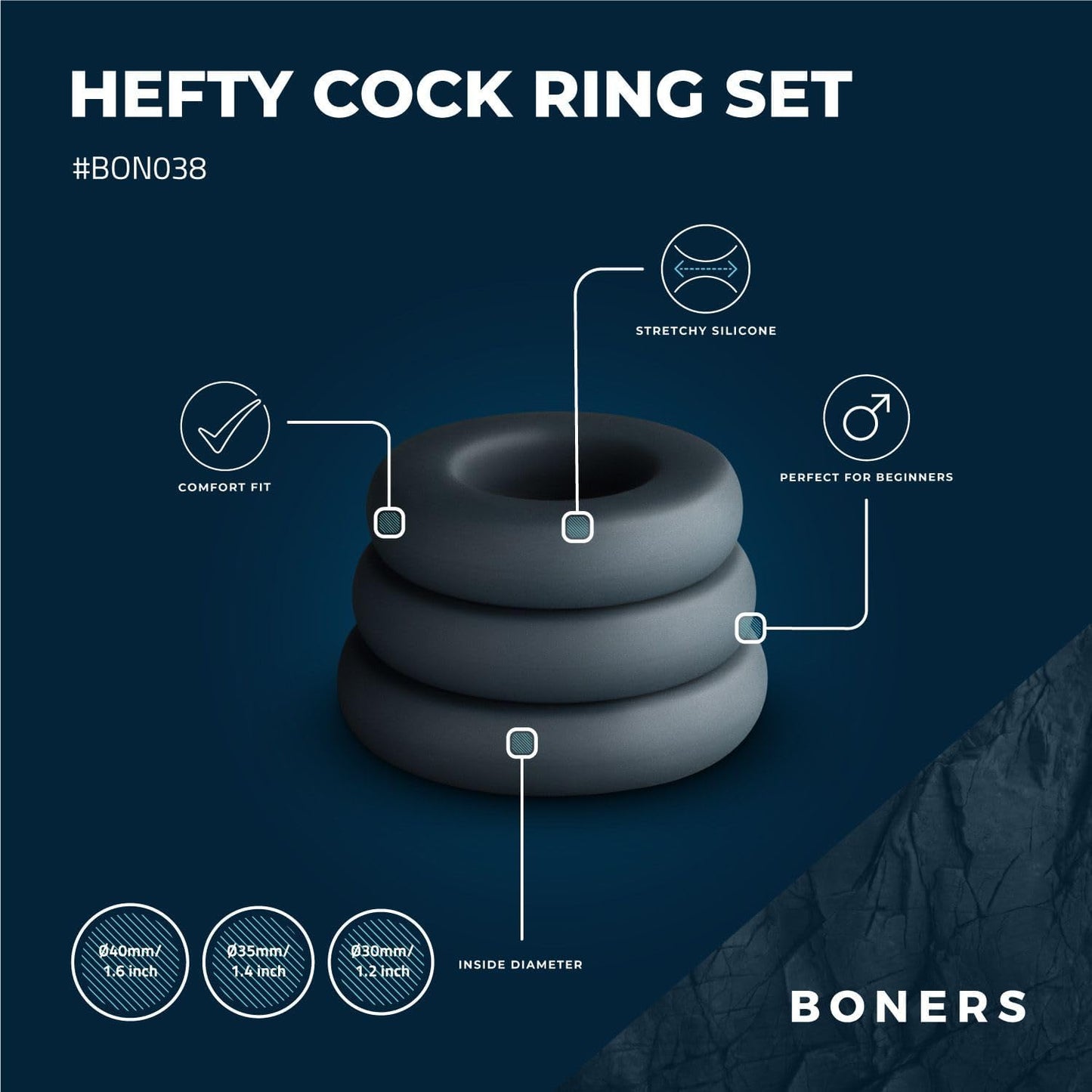 Boners Large 3-Pieces Cock Ring Set