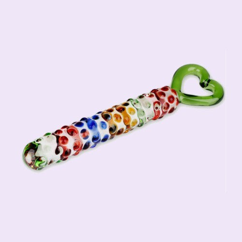 Heart Head Coloured Many Big Beaded Glass Dildo
