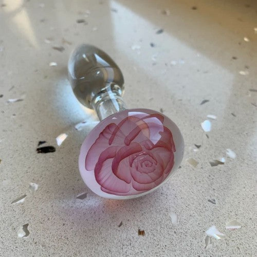 Hard Glass Gold Fumed Rose Butt Plug