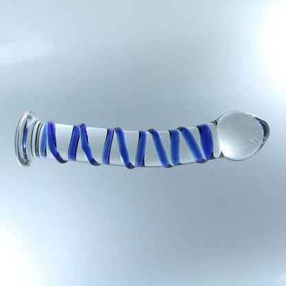 Wand Swirl Blue Beaded Glass Dildo