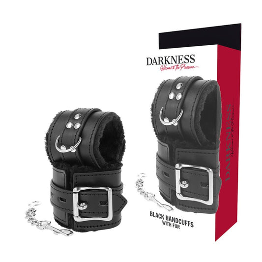 Black Leather Wrist Fur Handcuffs