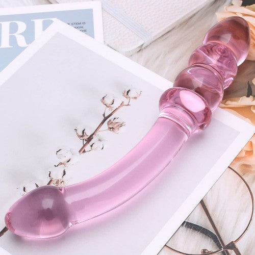 Pink Crystal Anal Beads Glass Dildo
