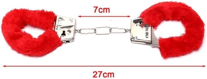 Stainless Steel Red Fluffy Handcuffs