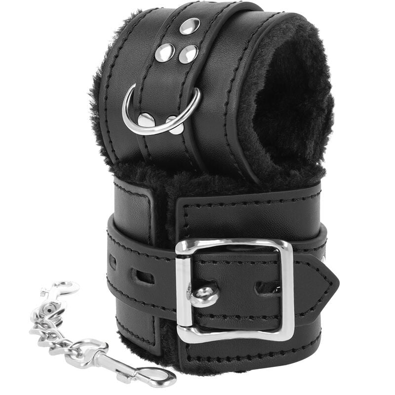 Black Leather Wrist Fur Handcuffs
