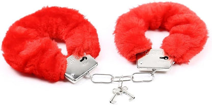 Stainless Steel Red Fluffy Handcuffs