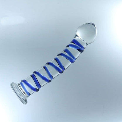 Wand Swirl Blue Beaded Glass Dildo