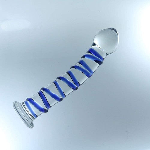 Wand Swirl Blue Beaded Glass Dildo